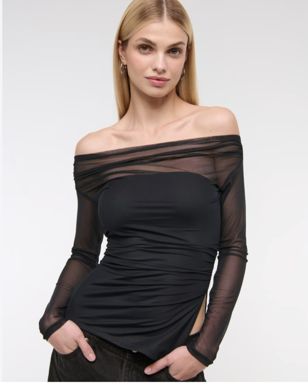 Abercrombie Off-the-Shoulder Draped Mesh Top NWT